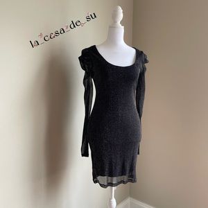 Wet Seal Black Metallic Sparkle Dress Cocktail Party Club Wear Dress